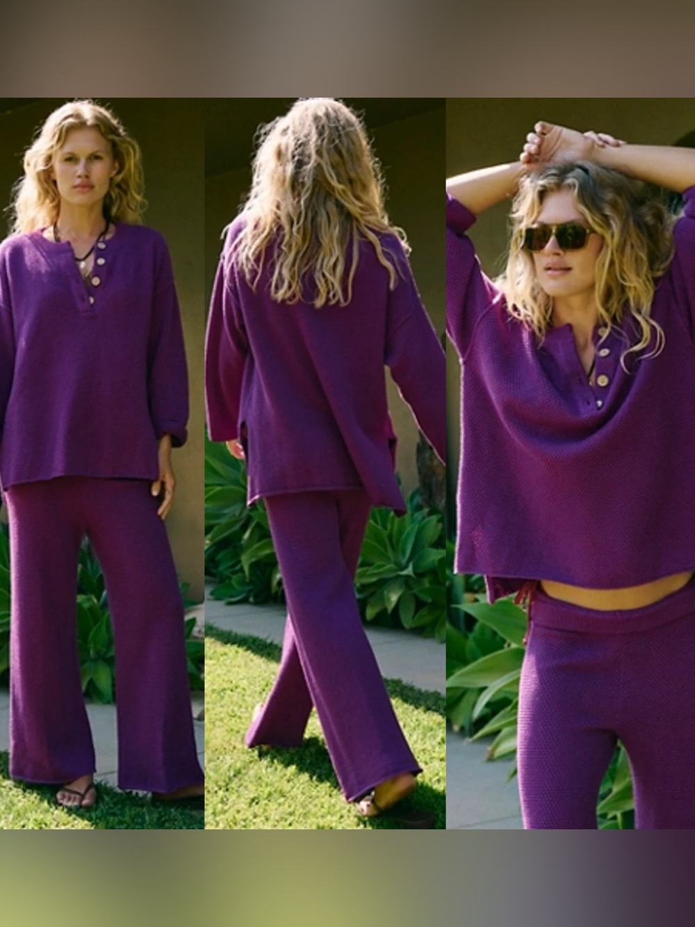 Free People Deep Purple Knit Lounge Set